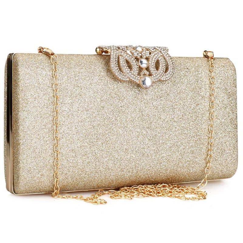 EROUGE Leather Sparkling Evening Clutch Purse Women Designer Handbag for Wedding Party (Champagne) - Image 2